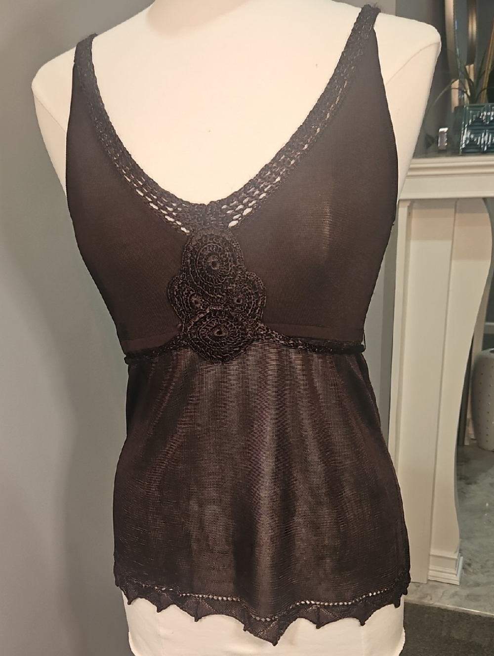Nicole by Nicole Miller Brown Sheer Lace Crochet Bralette